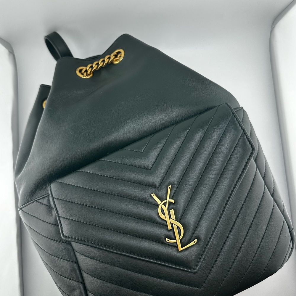 Saint Laurent joe quilted logo- plaque backpack in Green